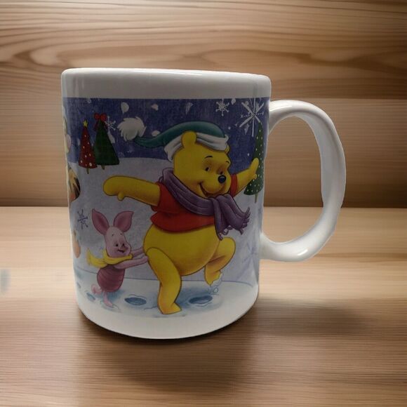Disney Christmas Winnie The Pooh & Friends Snow Footprints Mug Cup Cracked - Picture 1 of 8